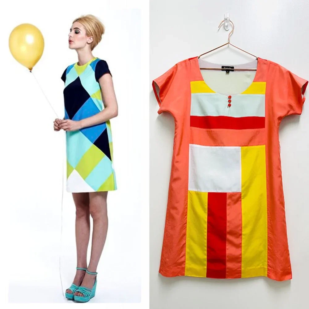 FRANCIS by Christian Francis Roth Silk Color-block Shift Dress - Picture 1 of 9